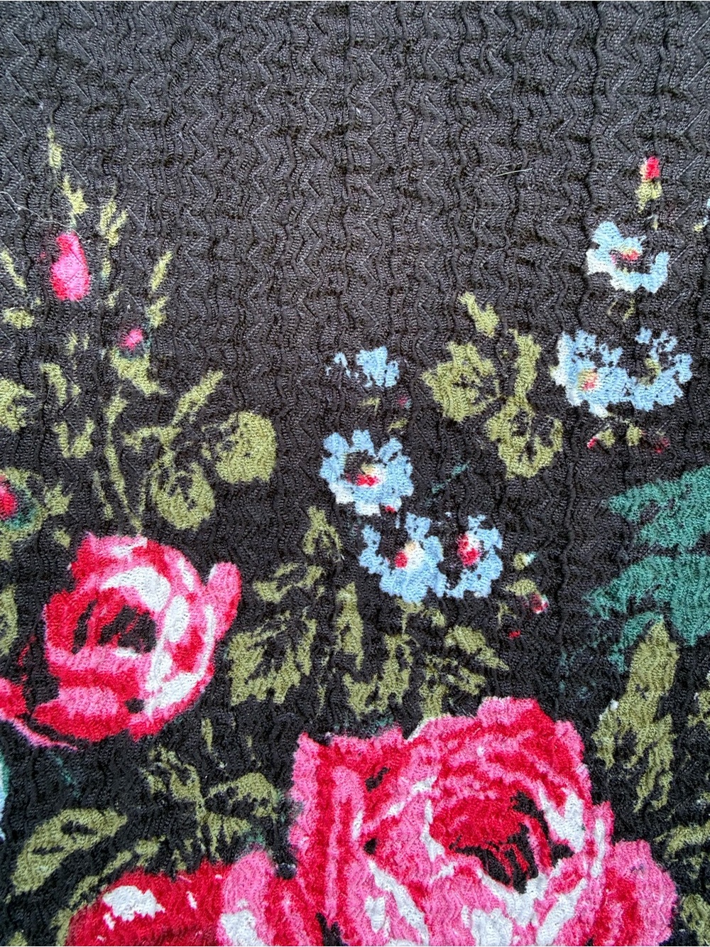 LOFT Black Floral Rose Print Peasant Blouse Large Long Sleeve Smocked Cuff Top - Picture 6 of 8